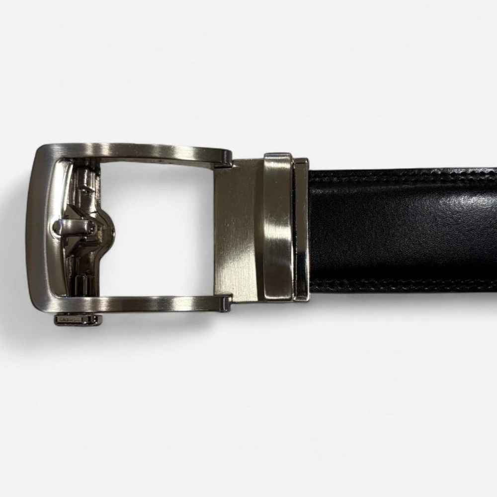 Mens Black Genuine Leather Dress‎ Belt Silver Buckle Reversible Adjustable